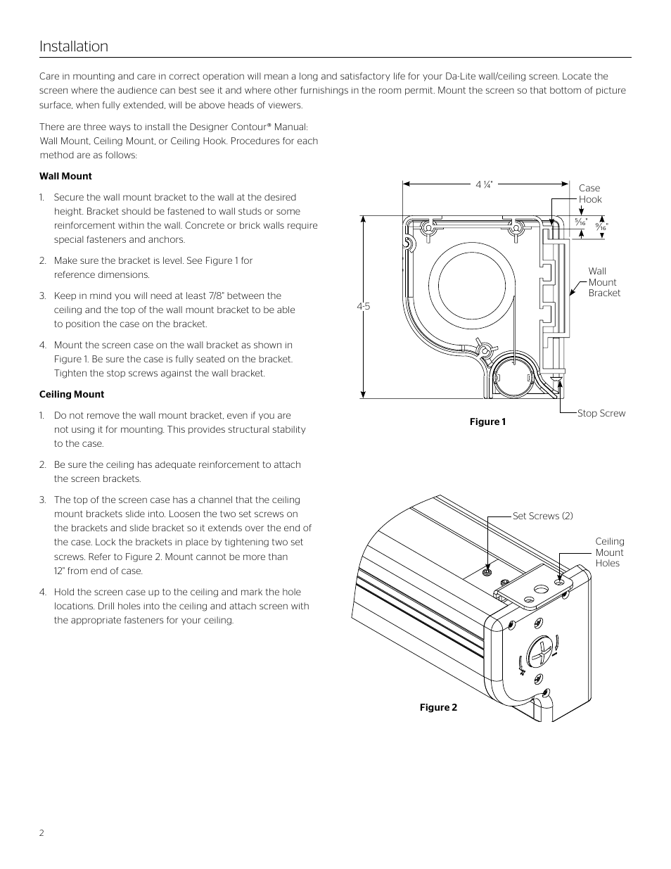 Installation | Da-Lite Designer Contour Manual with CSR User Manual | Page 2 / 4