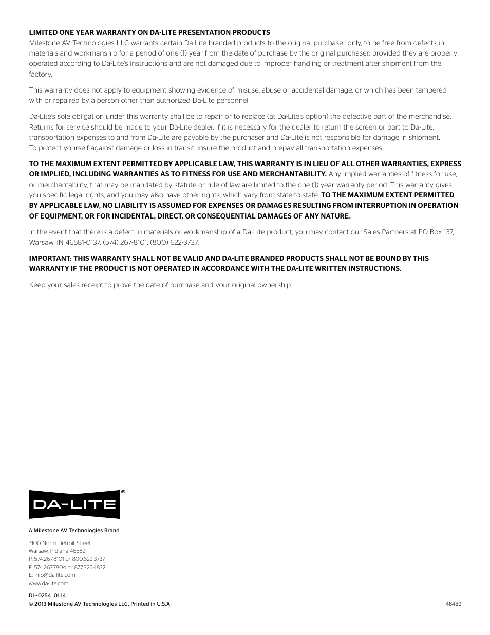 Da-Lite Floor Model C User Manual | Page 4 / 4