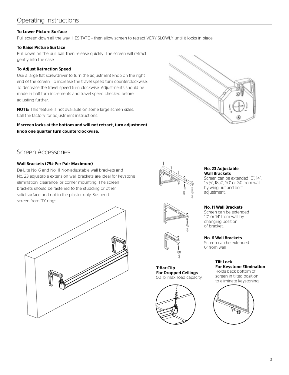 Operating instructions screen accessories | Da-Lite Model B with CSR User Manual | Page 3 / 4