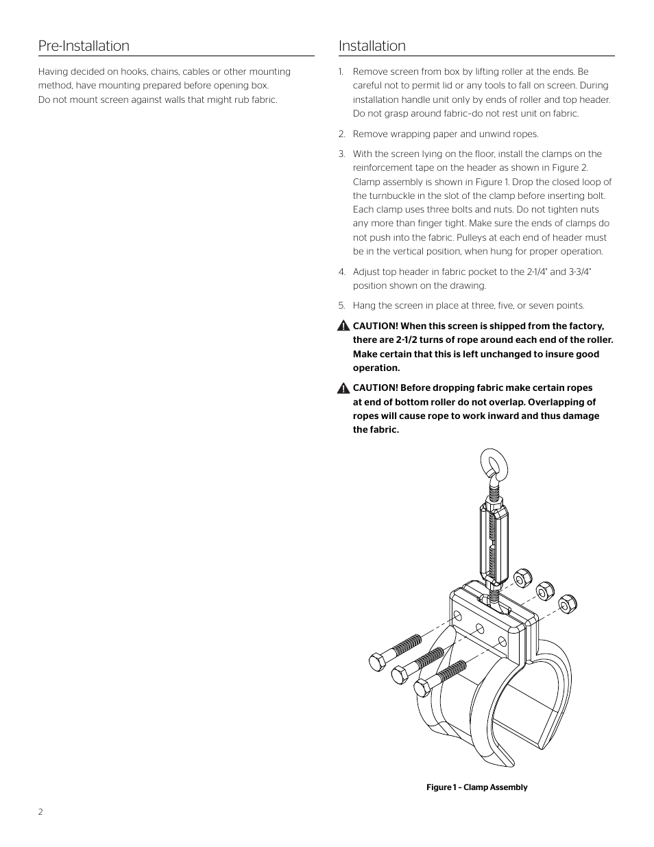 Pre-installation installation | Da-Lite Scenic Roller User Manual | Page 2 / 4