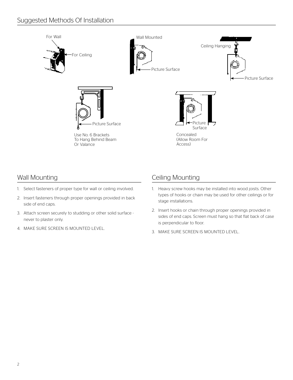 Da-Lite Model C User Manual | Page 2 / 4