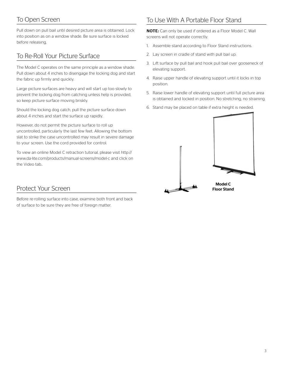Da-Lite Model C User Manual | Page 3 / 4