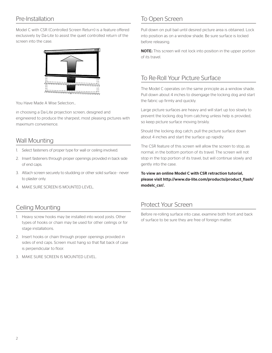 Da-Lite Model C with CSR User Manual | Page 2 / 4
