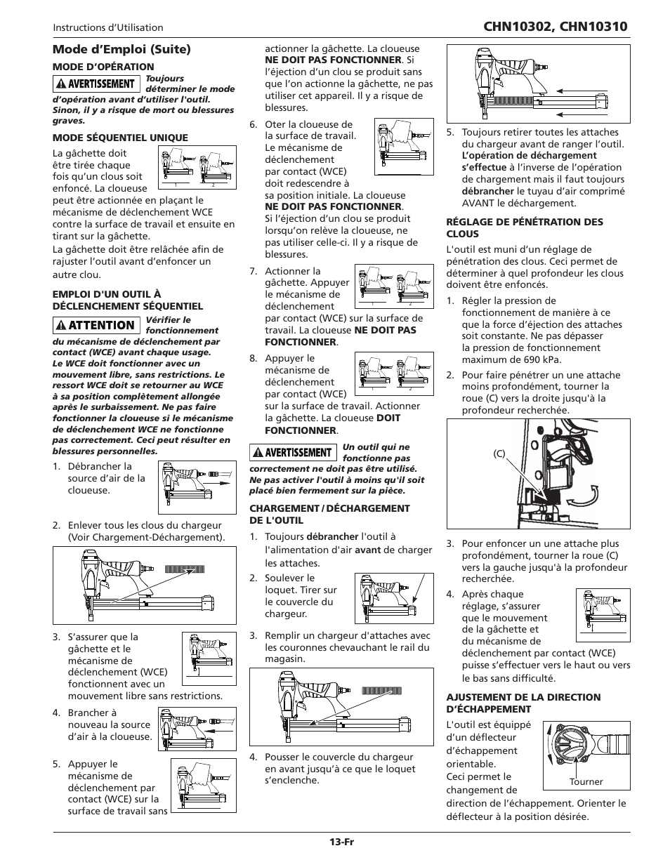 Mode d’emploi (suite) | Campbell Hausfeld IN700502AV User Manual | Page 13 / 24