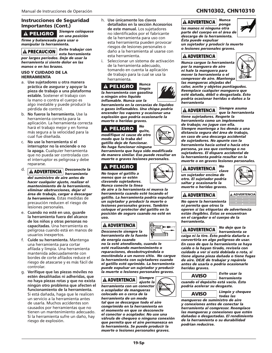 Instrucciones de seguridad importantes (cont.) | Campbell Hausfeld IN700502AV User Manual | Page 19 / 24