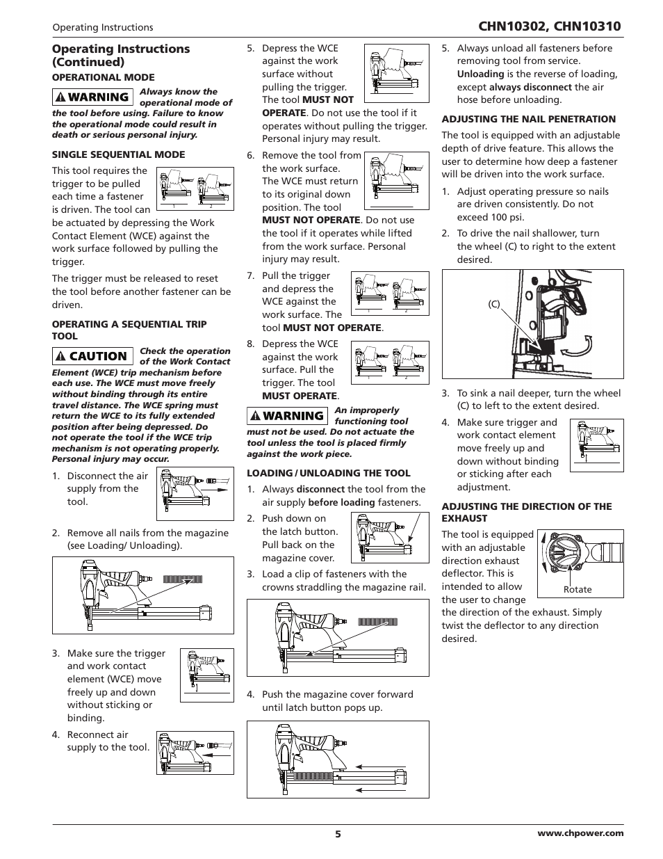 Operating instructions (continued) | Campbell Hausfeld IN700502AV User Manual | Page 5 / 24