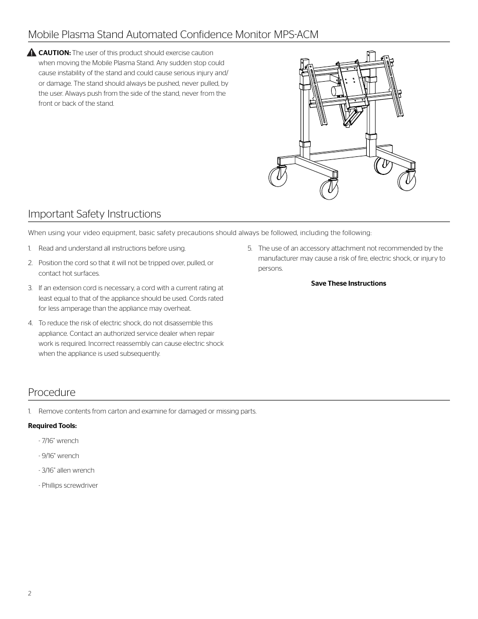 Da-Lite Automated Confidence Monitor Stand User Manual | Page 2 / 8