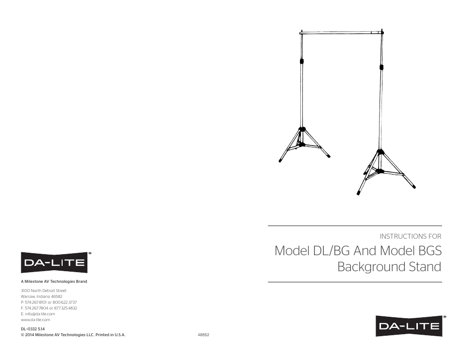 Da-Lite Background Stand System User Manual | 2 pages