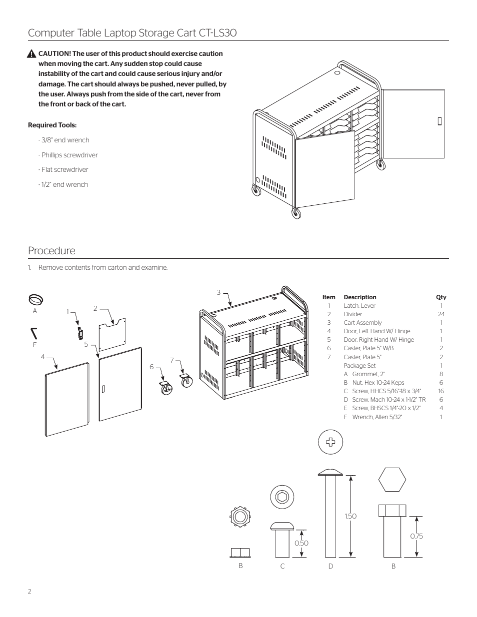 Da-Lite CT-LS30 Laptop Storage Cart User Manual | Page 2 / 4