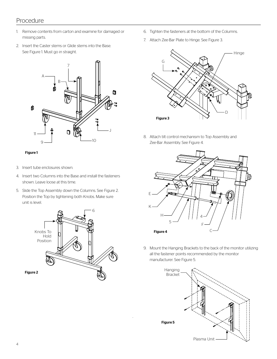 Procedure | Da-Lite Manual Confidence Monitor Stand User Manual | Page 4 / 8