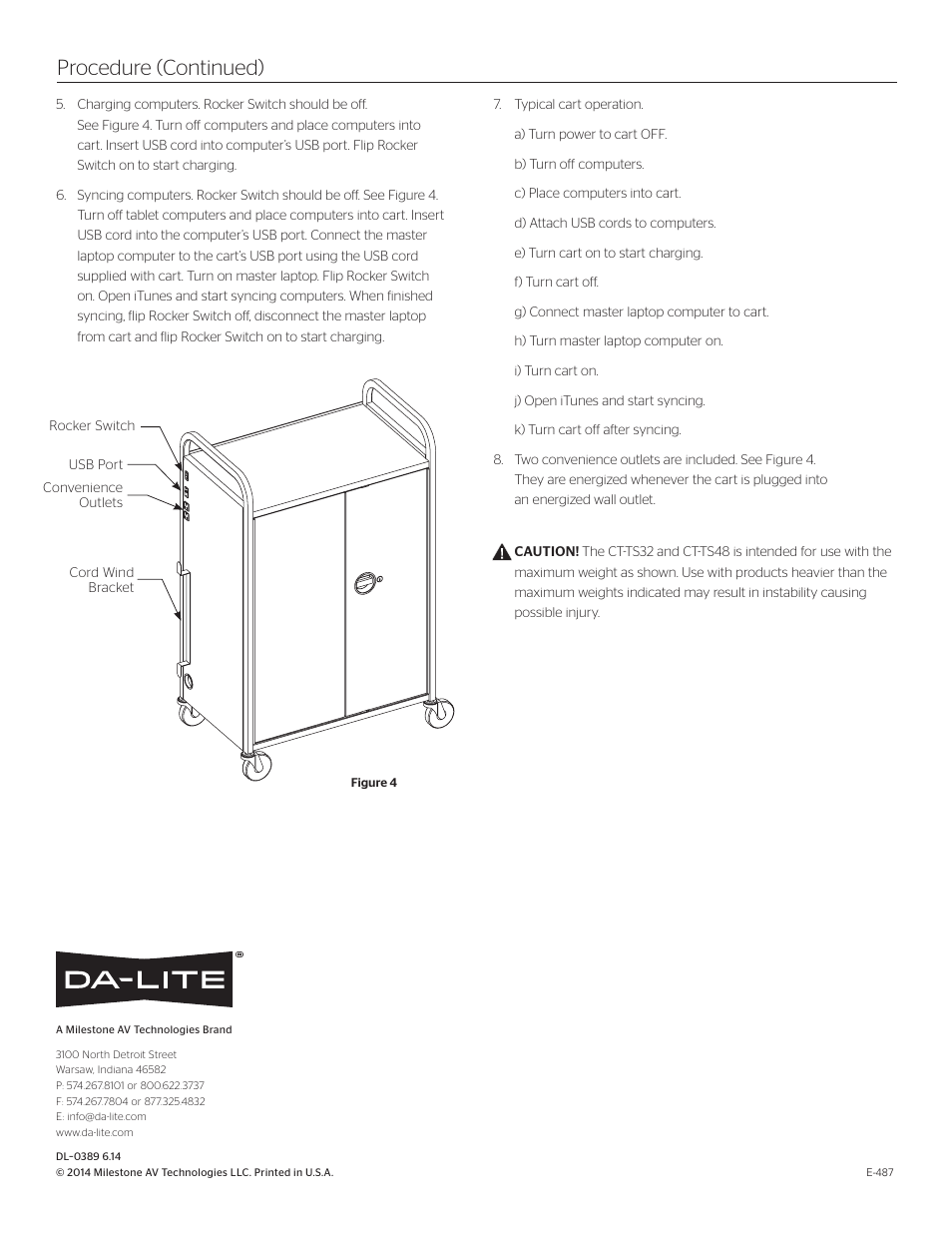 Procedure (continued) | Da-Lite Tablet Sync, Charging and Storage Carts User Manual | Page 4 / 4