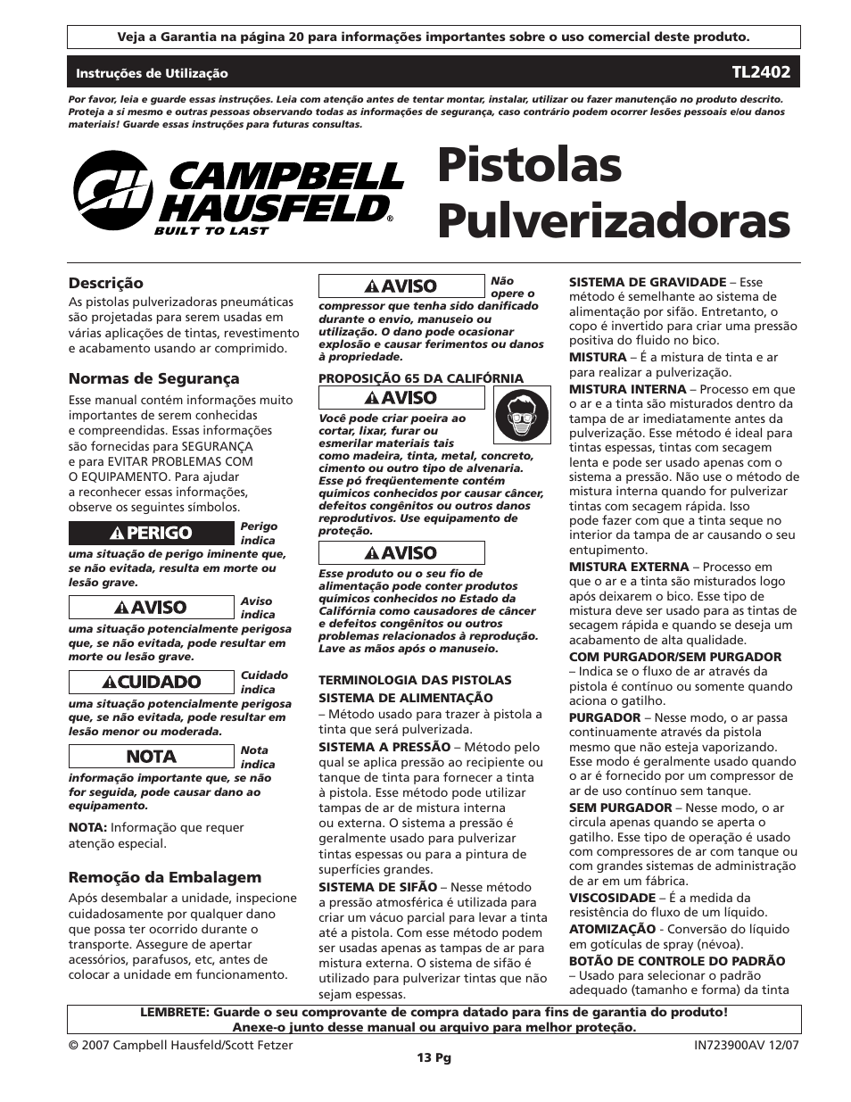 Pistolas pulverizadoras, Tl2402 | Campbell Hausfeld TL2402 User Manual | Page 13 / 28