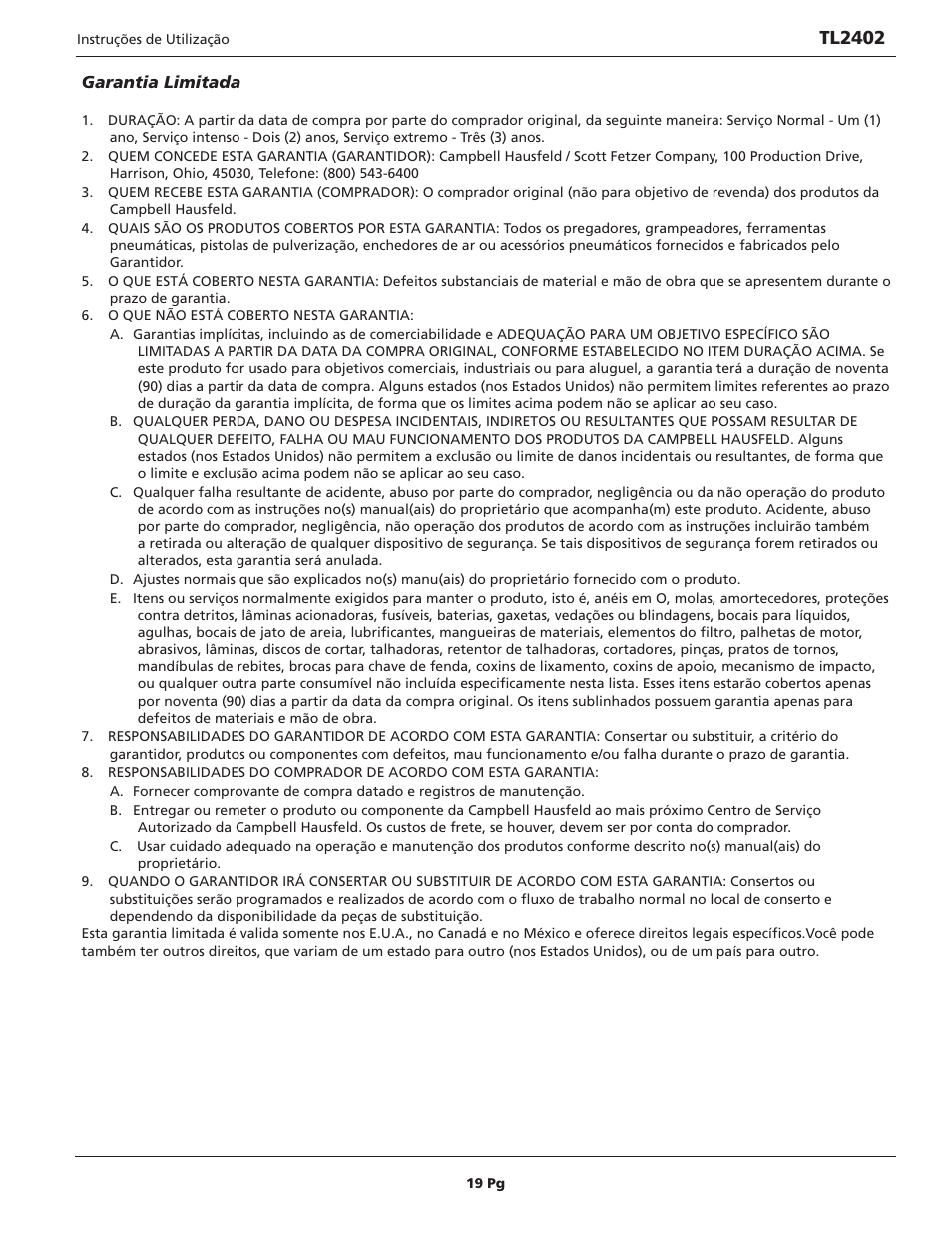Tl2402 | Campbell Hausfeld TL2402 User Manual | Page 19 / 28