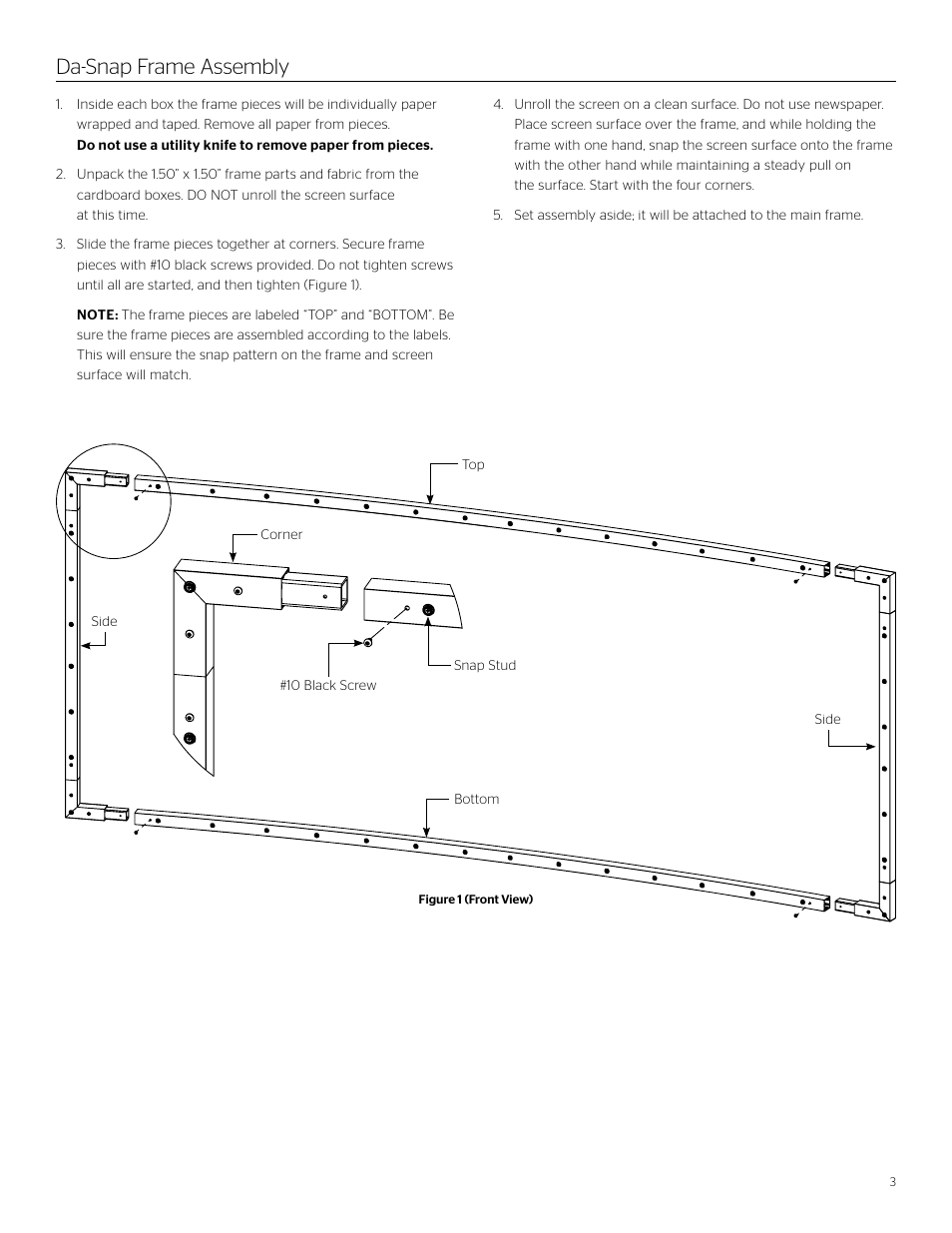 Da-snap frame assembly | Da-Lite Curved Multi Format Imager User Manual | Page 3 / 16