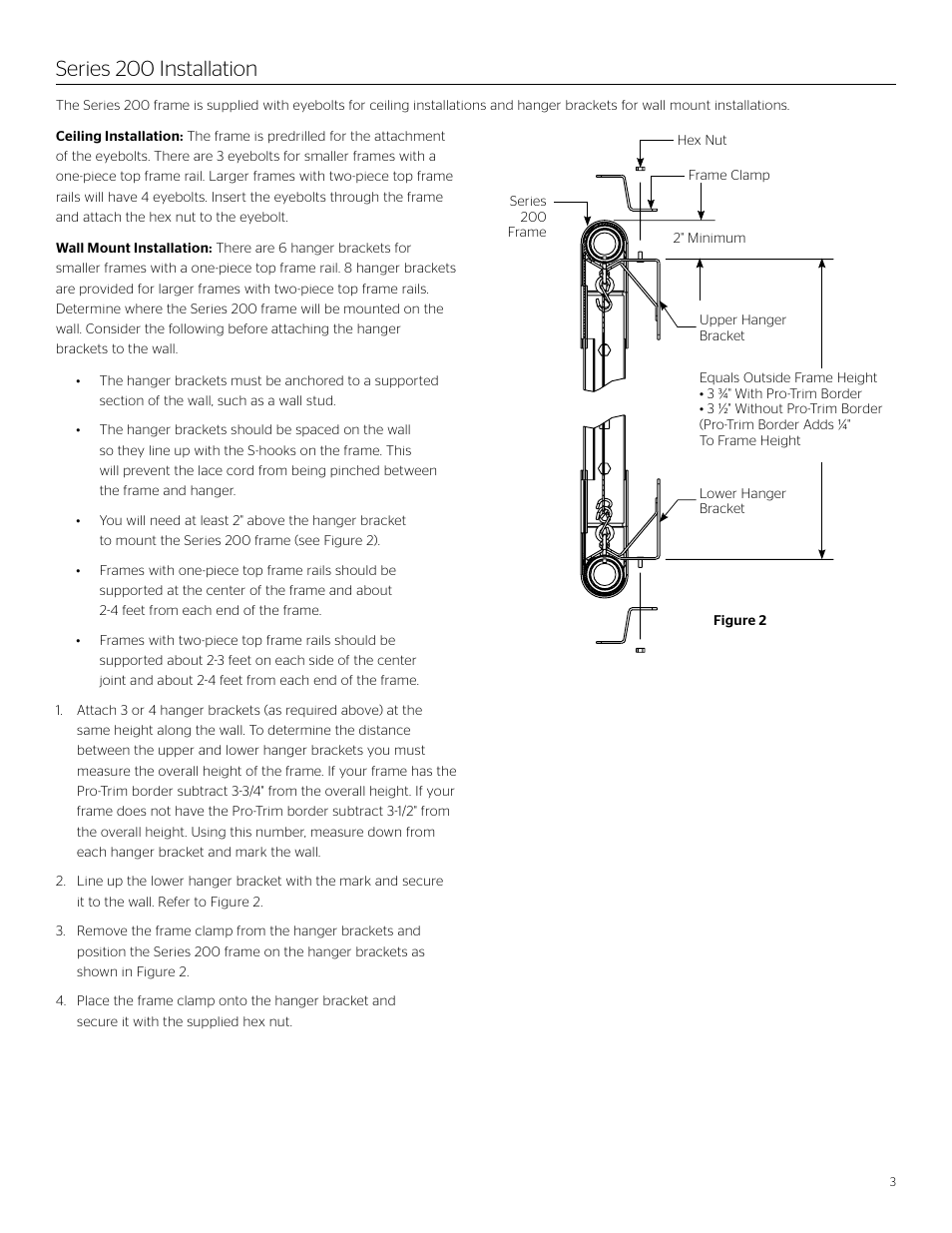 Series 200 installation | Da-Lite Curved Series 200 Lace and Grommet Frame User Manual | Page 3 / 8