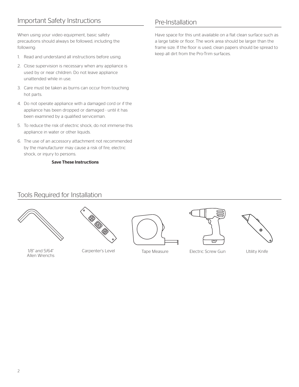 Pre-installation | Da-Lite Dual Format Imager User Manual | Page 2 / 12