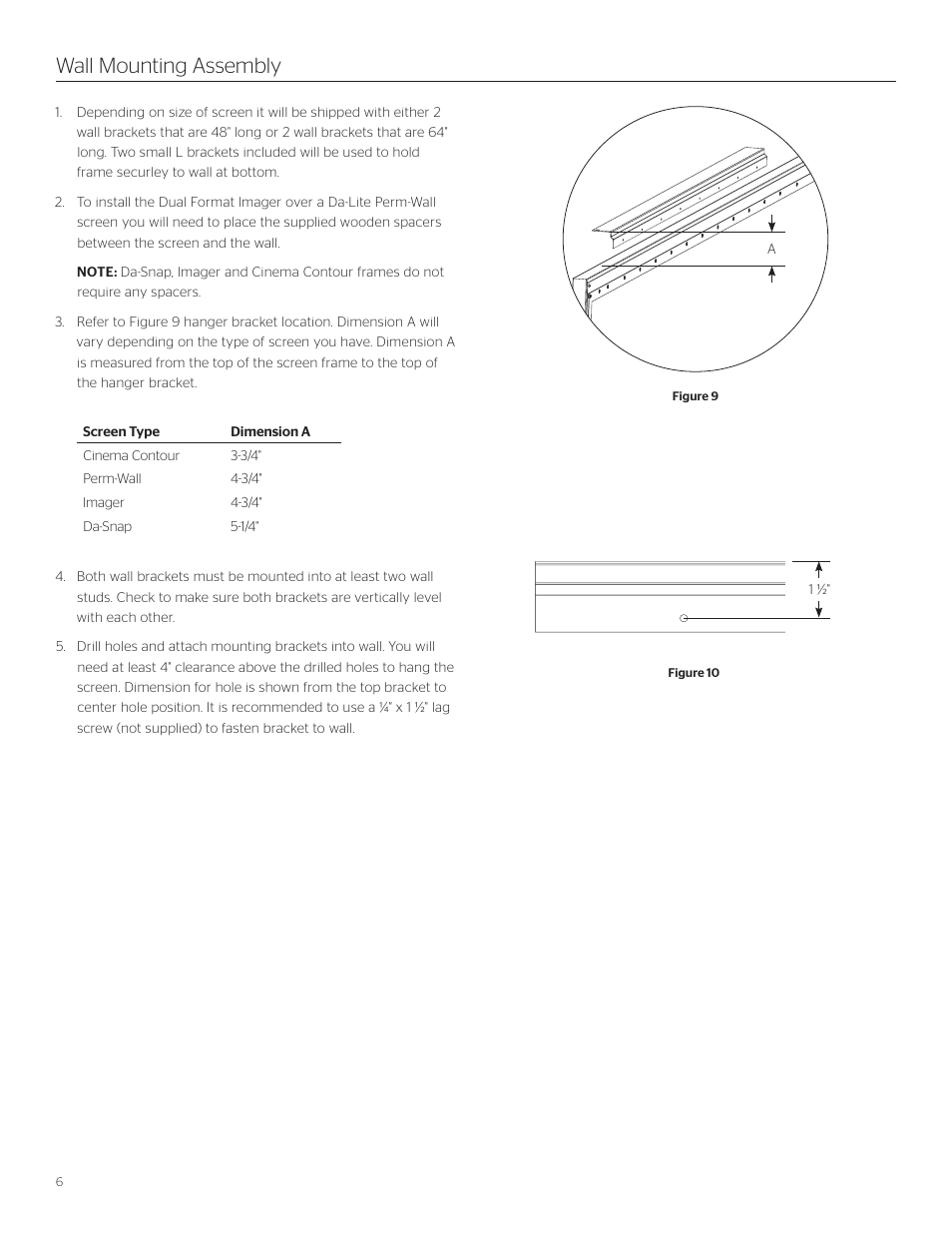 Wall mounting assembly | Da-Lite Dual Format Imager User Manual | Page 6 / 12