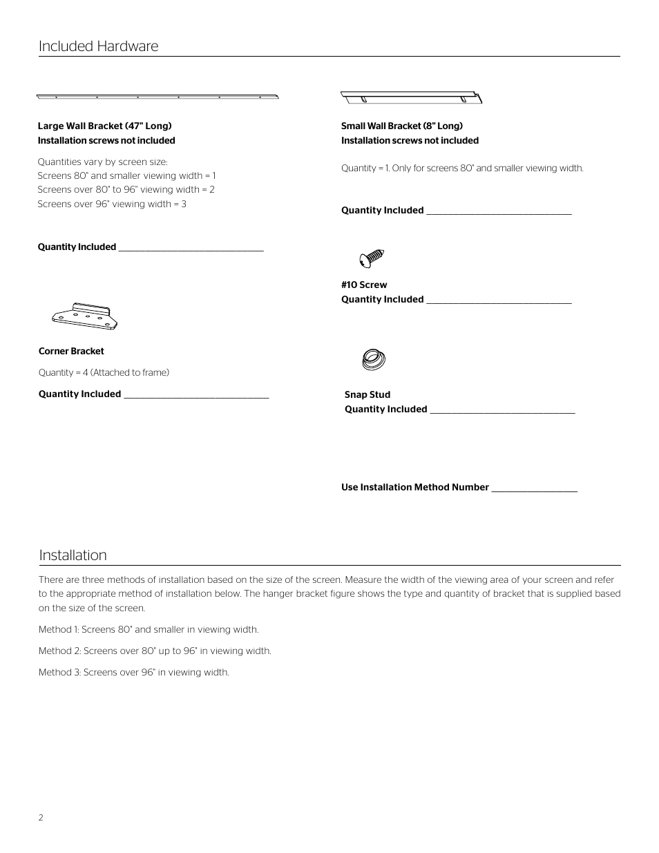 Installation included hardware | Da-Lite Imager User Manual | Page 2 / 8