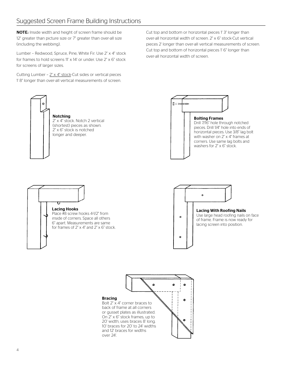 Suggested screen frame building instructions | Da-Lite Lace and Grommet Screen Surfaces User Manual | Page 4 / 8