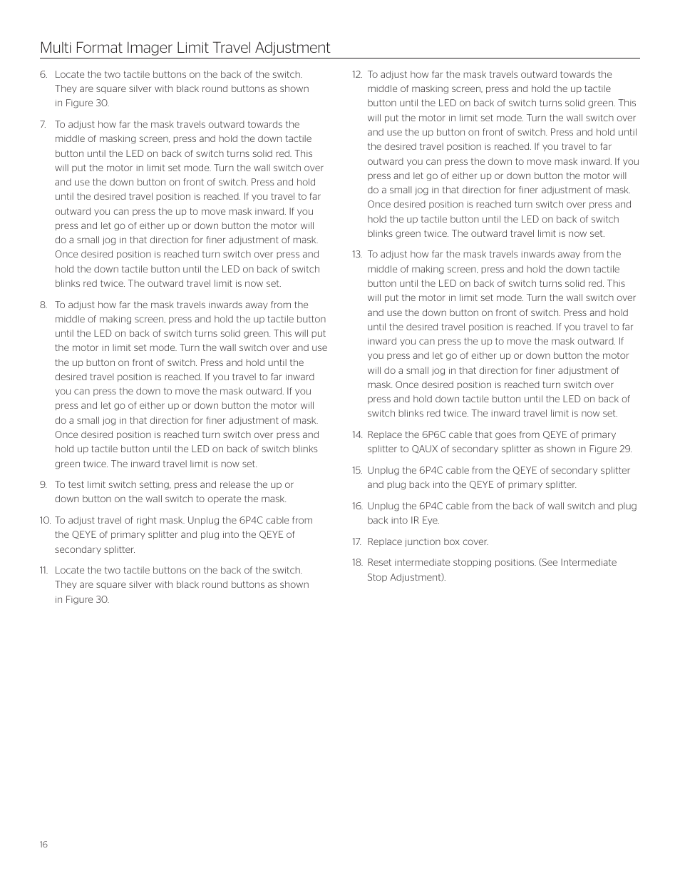 Multi format imager limit travel adjustment | Da-Lite Multi Format Imager User Manual | Page 16 / 20