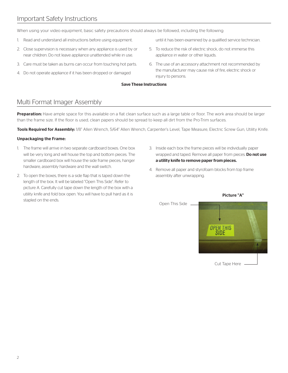 Da-Lite Multi Format Imager User Manual | Page 2 / 20