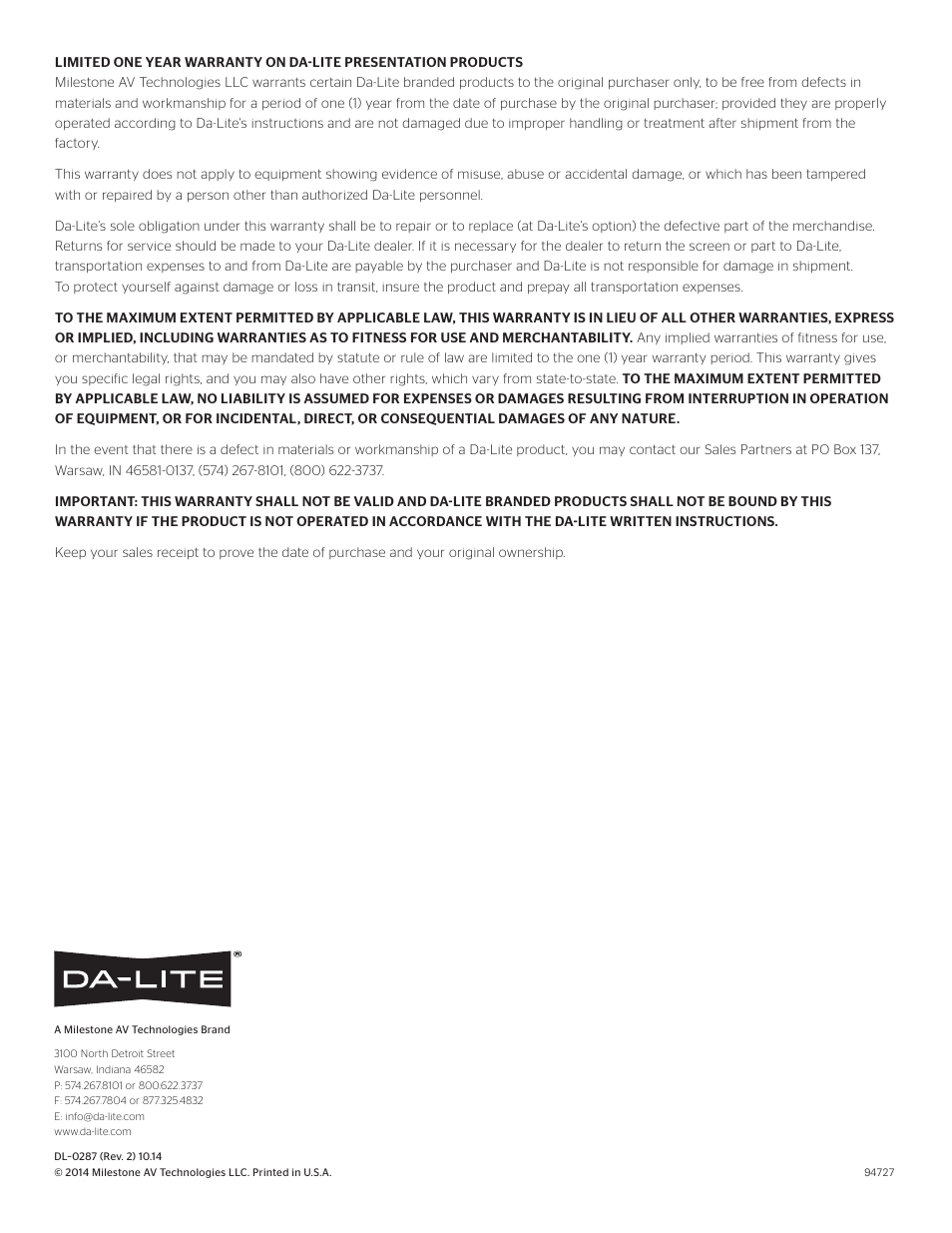 Da-Lite Multi Mask Imager User Manual | Page 8 / 8