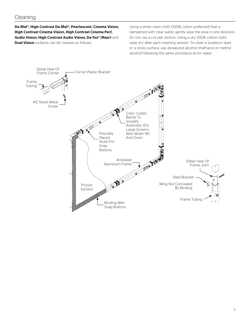 Cleaning | Da-Lite Perm-Wall User Manual | Page 3 / 4