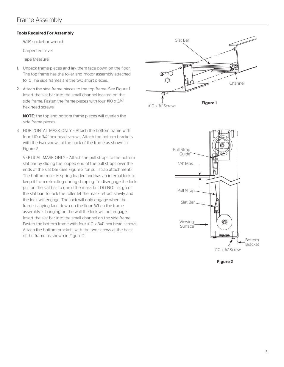 Frame assembly | Da-Lite Pro Imager Horizontal Masking System User Manual | Page 3 / 8