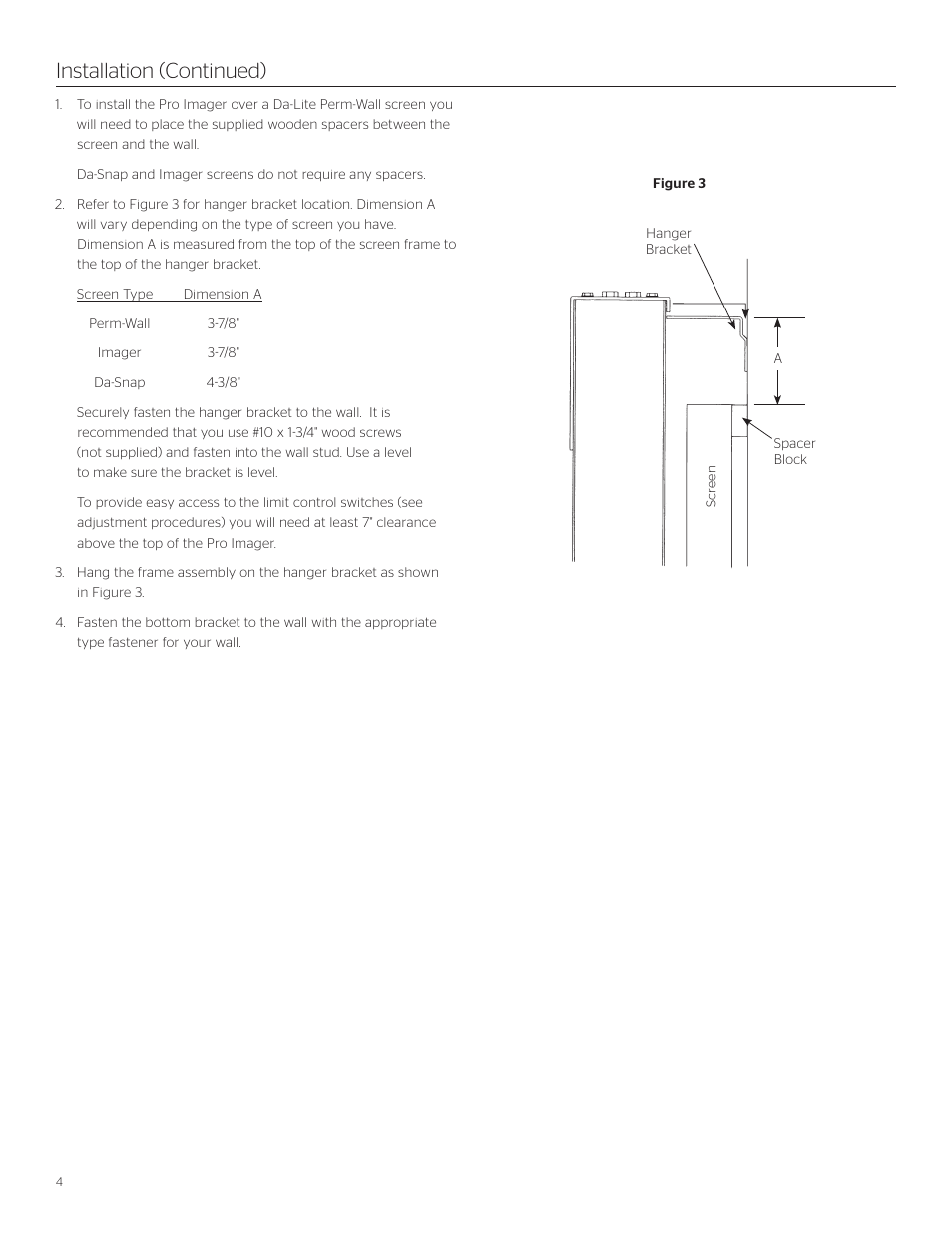 Installation (continued) | Da-Lite Pro Imager Horizontal Masking System User Manual | Page 4 / 8
