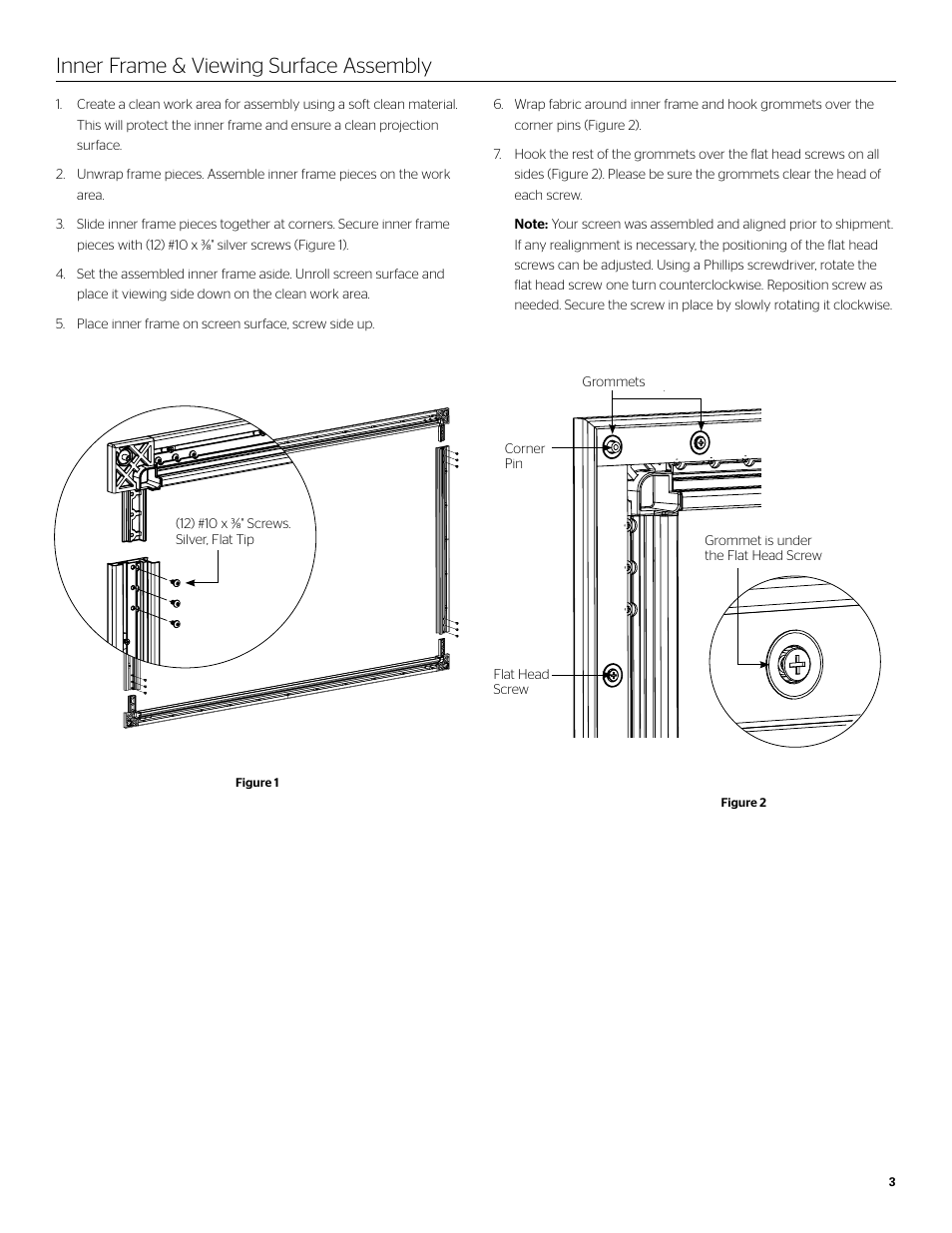 Inner frame & viewing surface assembly | Da-Lite UTB Contour User Manual | Page 3 / 8