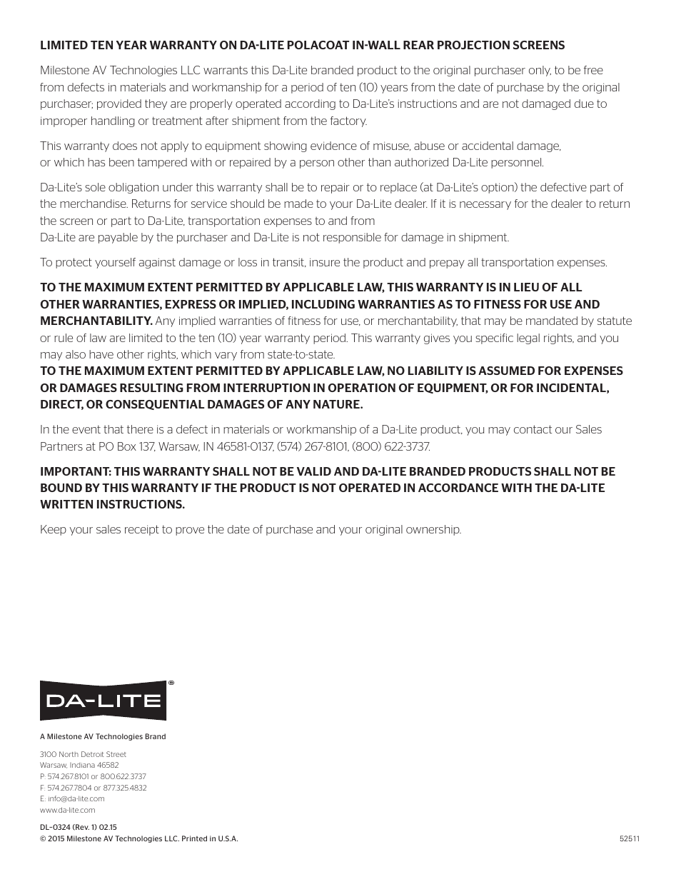Da-Lite Da-Plex User Manual | Page 4 / 4