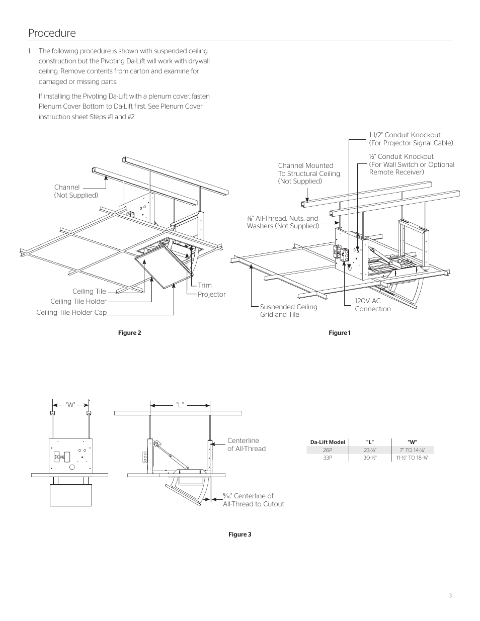 Procedure | Da-Lite Da-Lift Pivot Motorized Projector Lift User Manual | Page 3 / 8