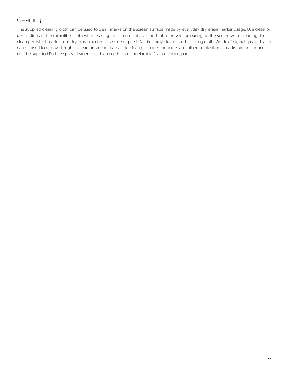 Cleaning | Da-Lite IDEA Panoramic User Manual | Page 11 / 12
