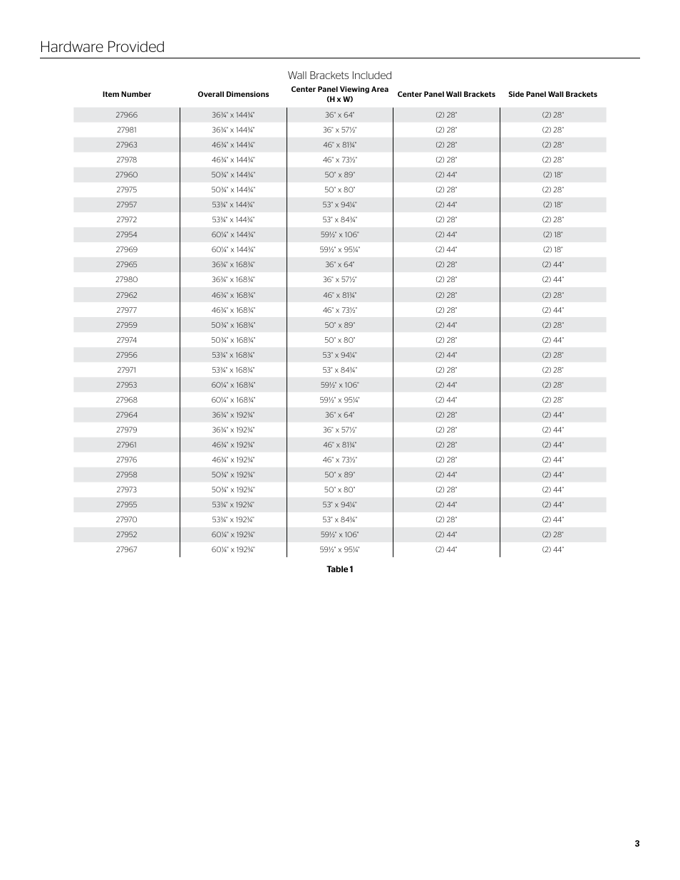 Hardware provided, Wall brackets included | Da-Lite IDEA Panoramic User Manual | Page 3 / 12