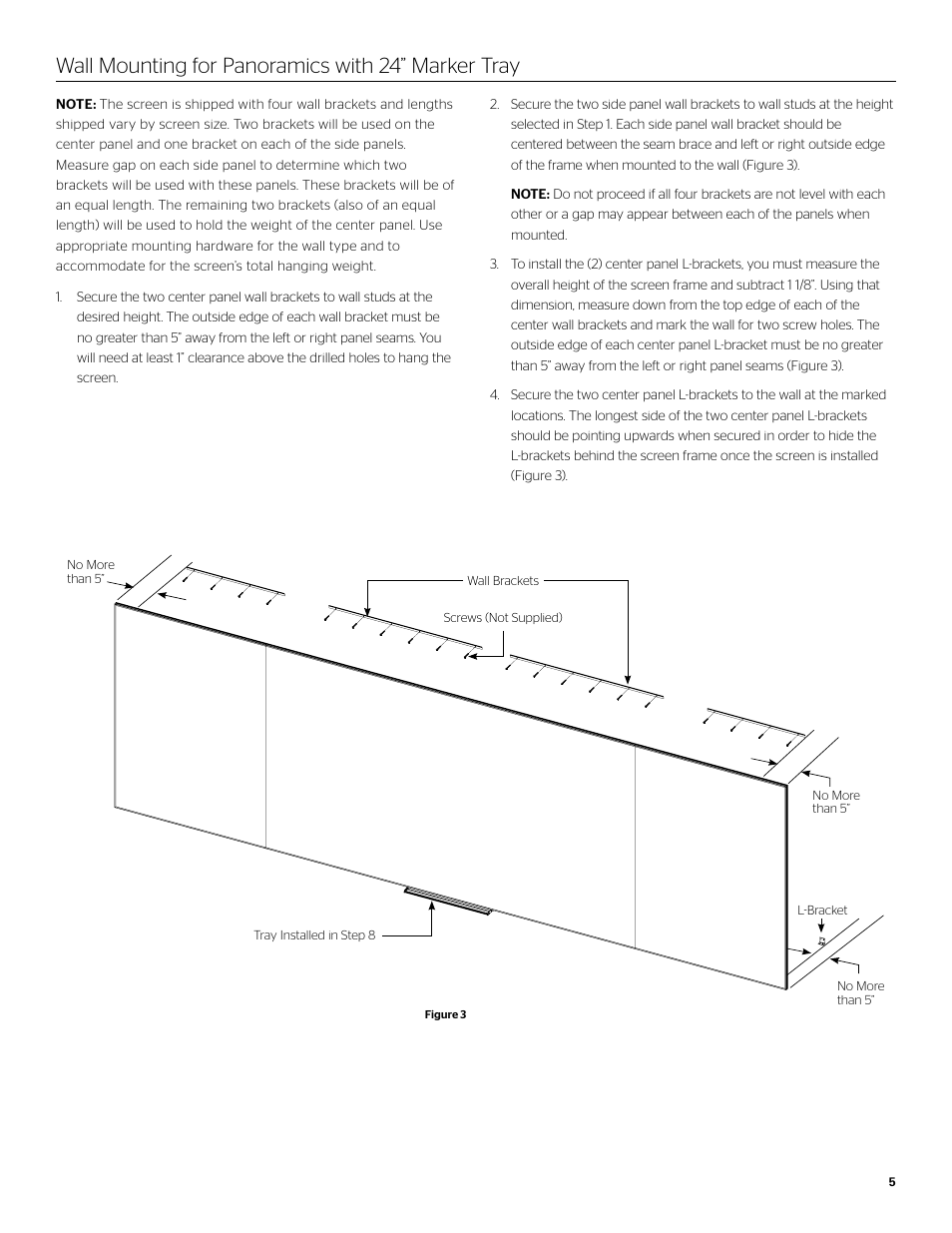 Wall mounting for panoramics with 24” marker tray | Da-Lite IDEA Panoramic User Manual | Page 5 / 12