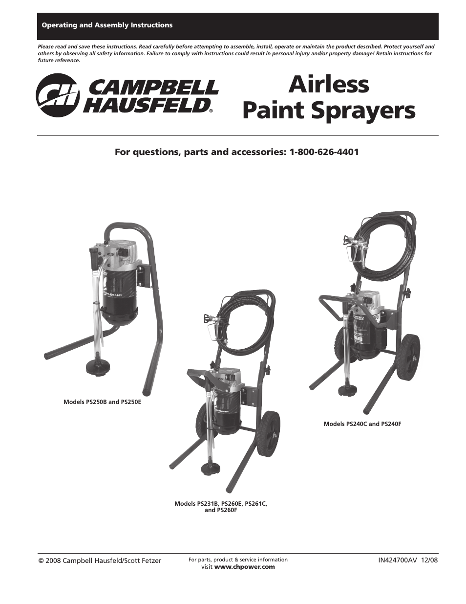 Campbell Hausfeld PS260E User Manual | 24 pages