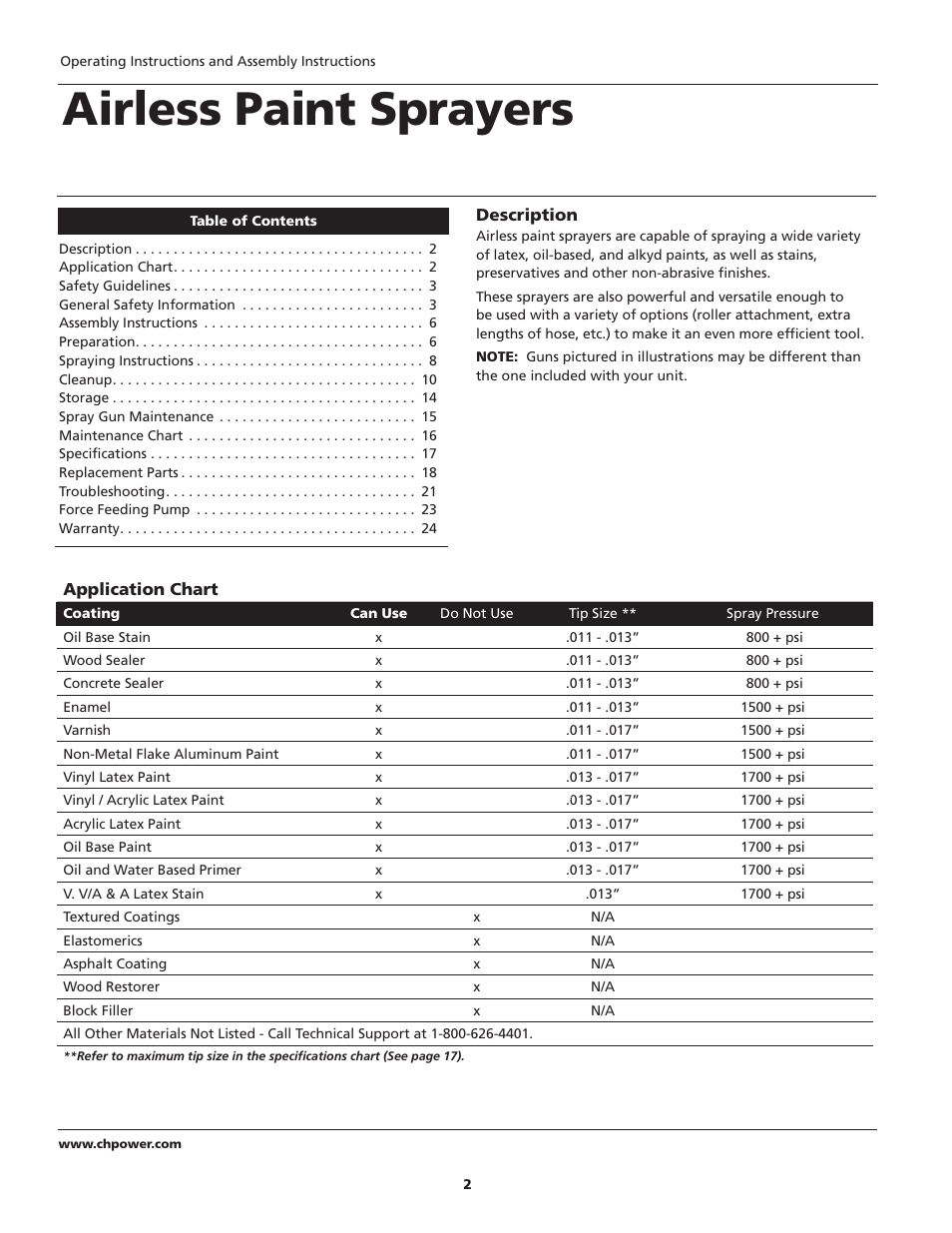 Airless paint sprayers | Campbell Hausfeld PS260E User Manual | Page 2 / 24