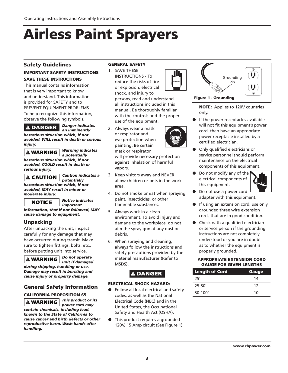 Airless paint sprayers | Campbell Hausfeld PS260E User Manual | Page 3 / 24