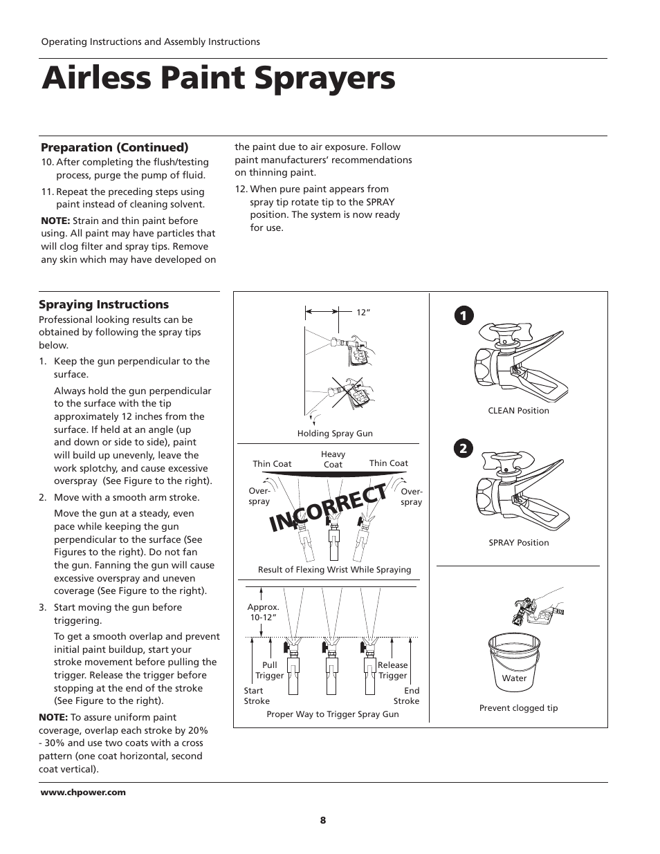 Airless paint sprayers, Inco rrec t | Campbell Hausfeld PS260E User Manual | Page 8 / 24