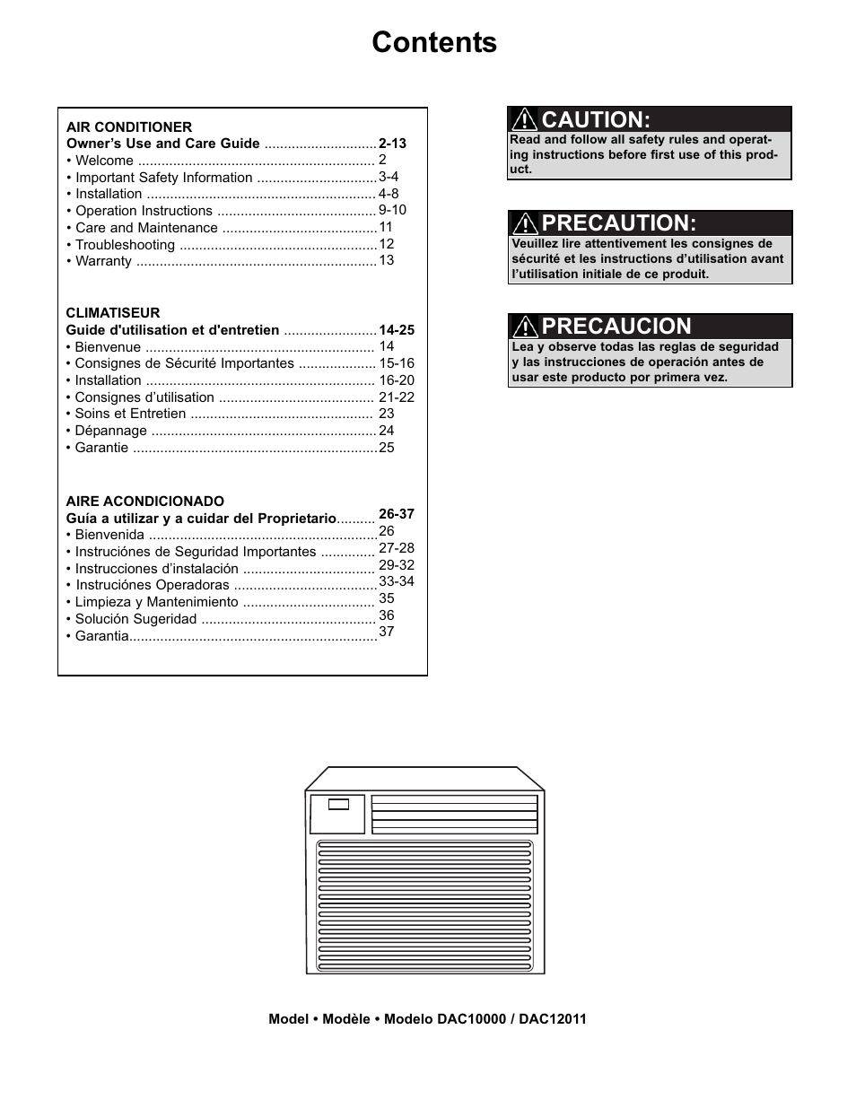 Danby DAC10000 User Manual | Page 2 / 39