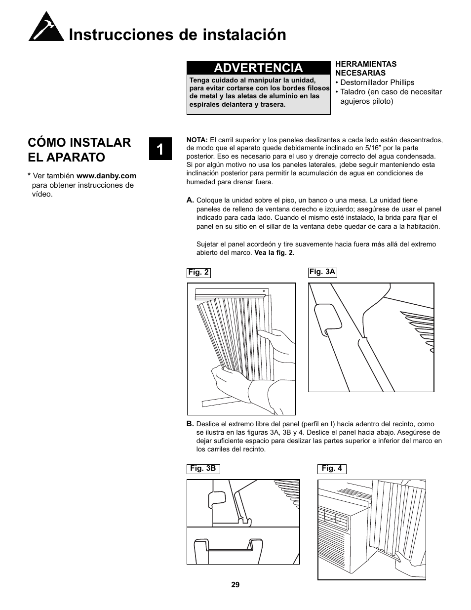 Instrucciones de instalación, Advertencia, Cómo instalar el aparato | Danby DAC10000 User Manual | Page 30 / 39