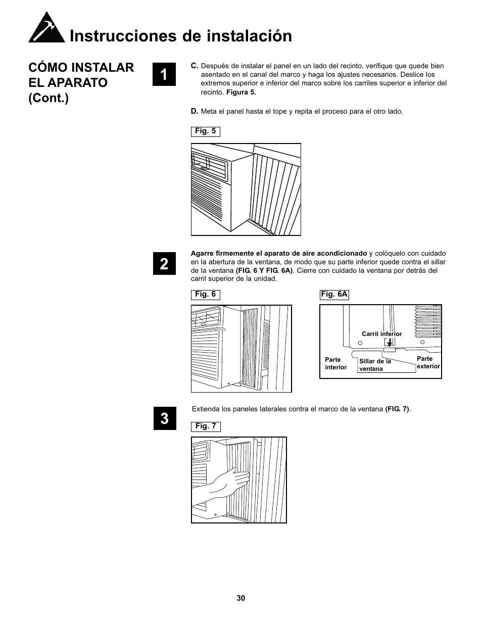 Instrucciones de instalación, Cómo instalar el aparato (cont.) | Danby DAC10000 User Manual | Page 31 / 39