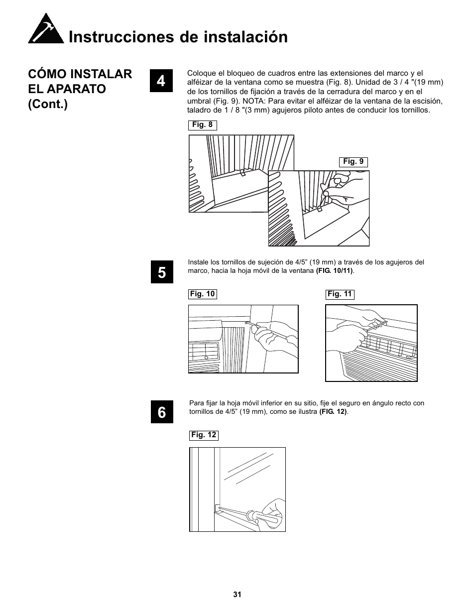 Instrucciones de instalación, Cómo instalar el aparato (cont.) | Danby DAC10000 User Manual | Page 32 / 39