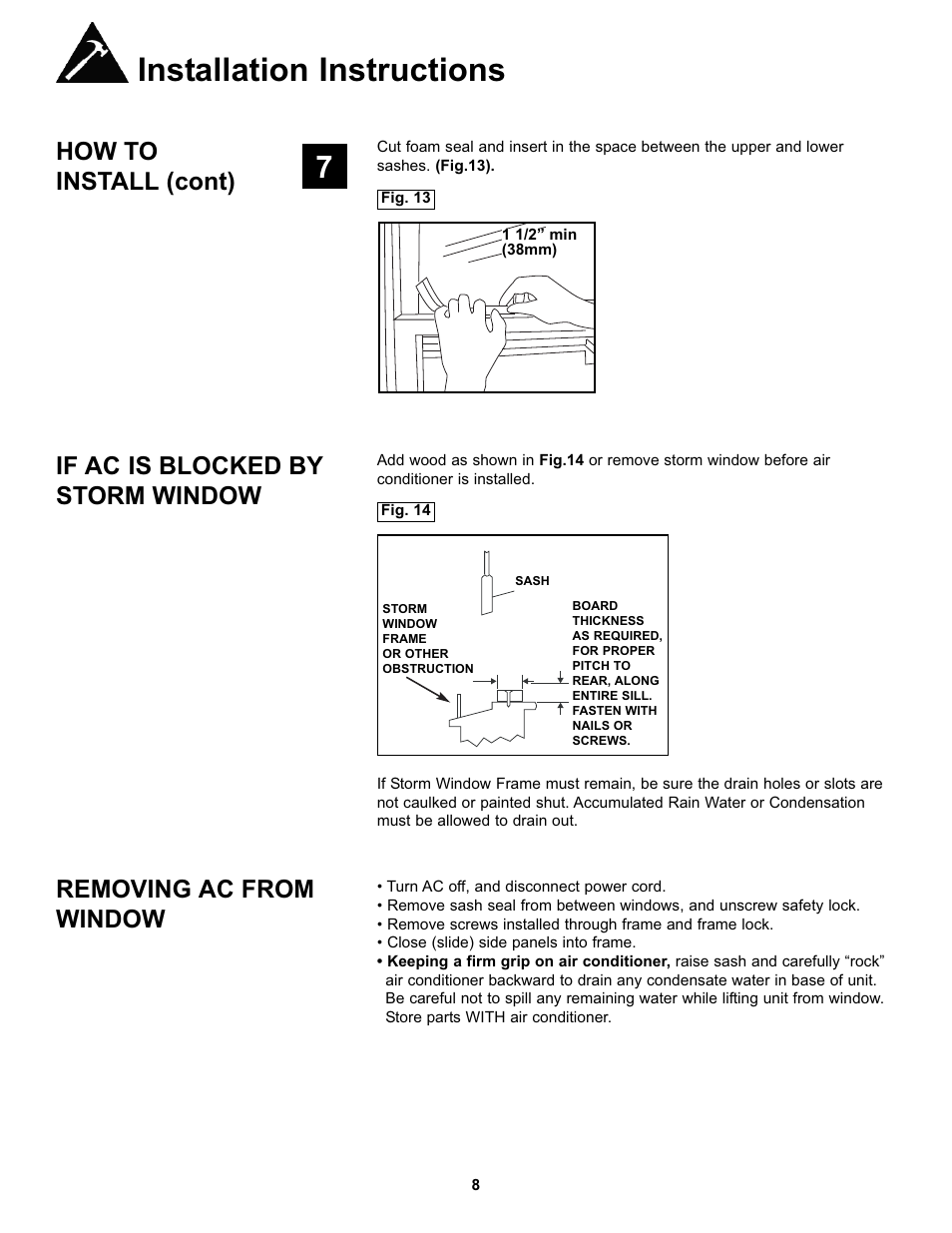 Installation instructions, How to install (cont), If ac is blocked by storm window | Removing ac from window | Danby DAC10000 User Manual | Page 9 / 39