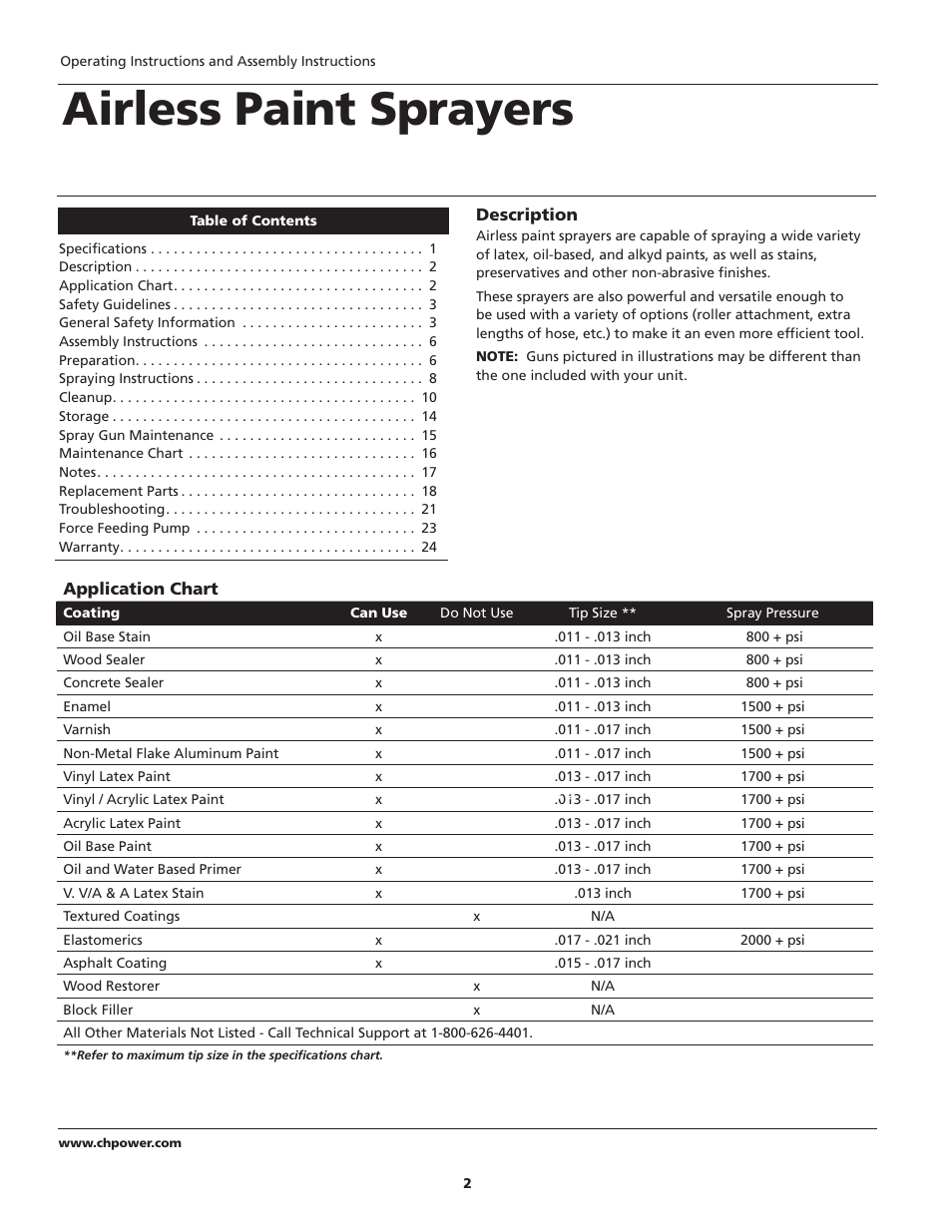 Airless paint sprayers | Campbell Hausfeld PS271D User Manual | Page 2 / 24