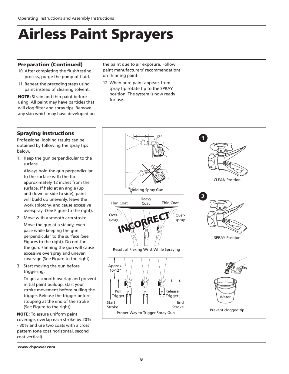 Airless paint sprayers, Inco rrec t | Campbell Hausfeld PS271D User Manual | Page 8 / 24