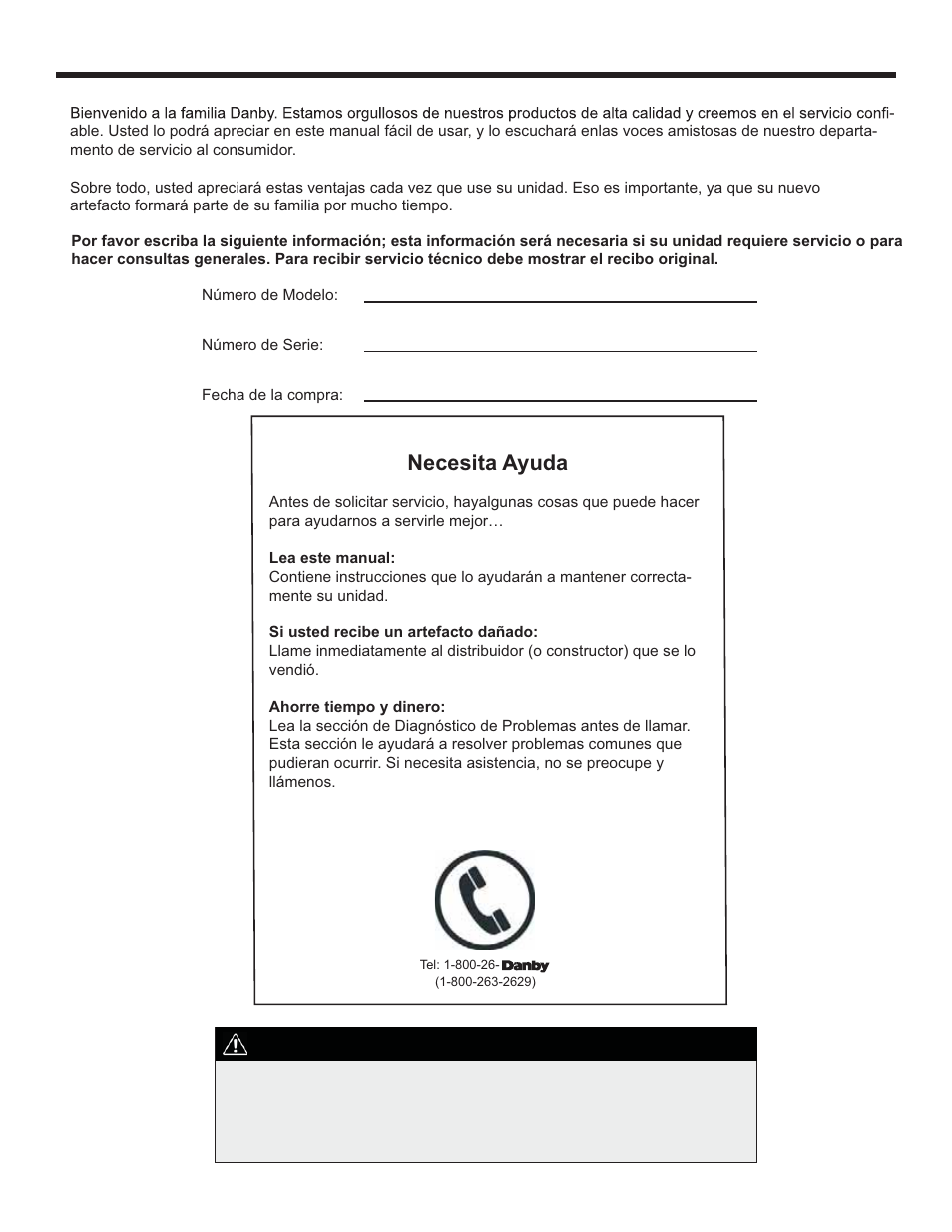 Bienvenido, Advertencia, Necesita ayuda | Danby ADR70B1C User Manual | Page 28 / 40