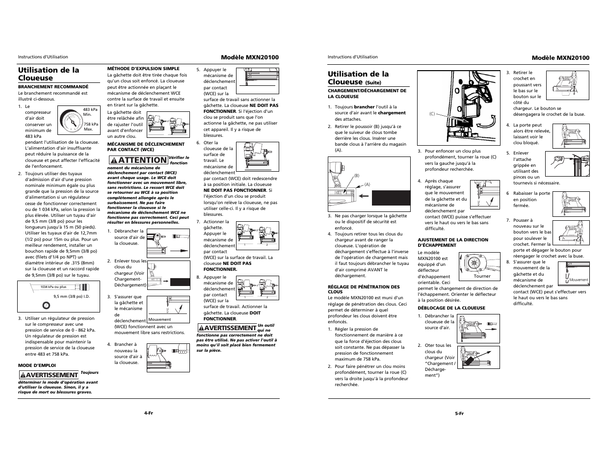 Built to last, Attention, Utilisation de la cloueuse | Campbell Hausfeld MXN20100 User Manual | Page 12 / 12