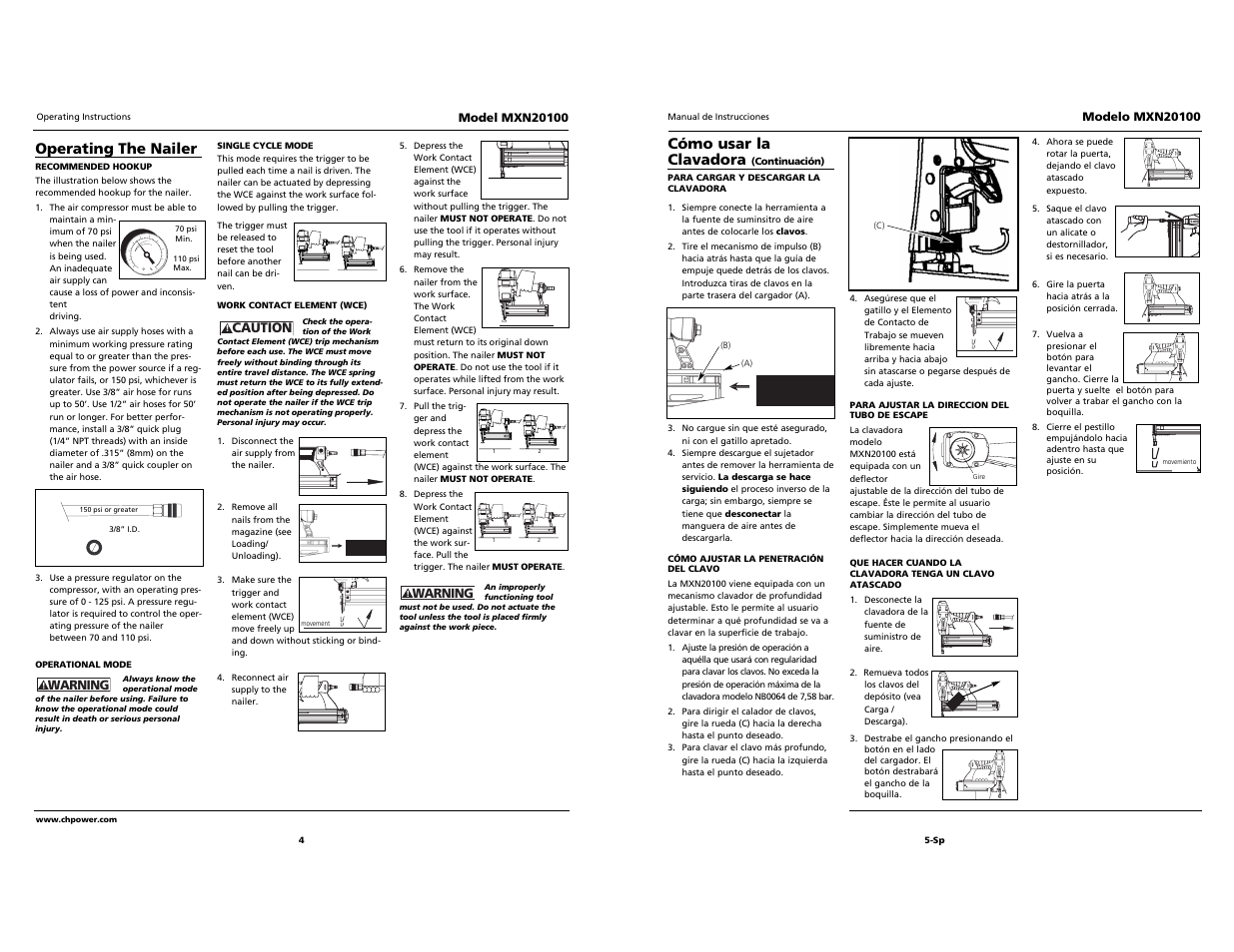 Built to last, Cómo usar la clavadora, Operating the nailer | Campbell Hausfeld MXN20100 User Manual | Page 4 / 12