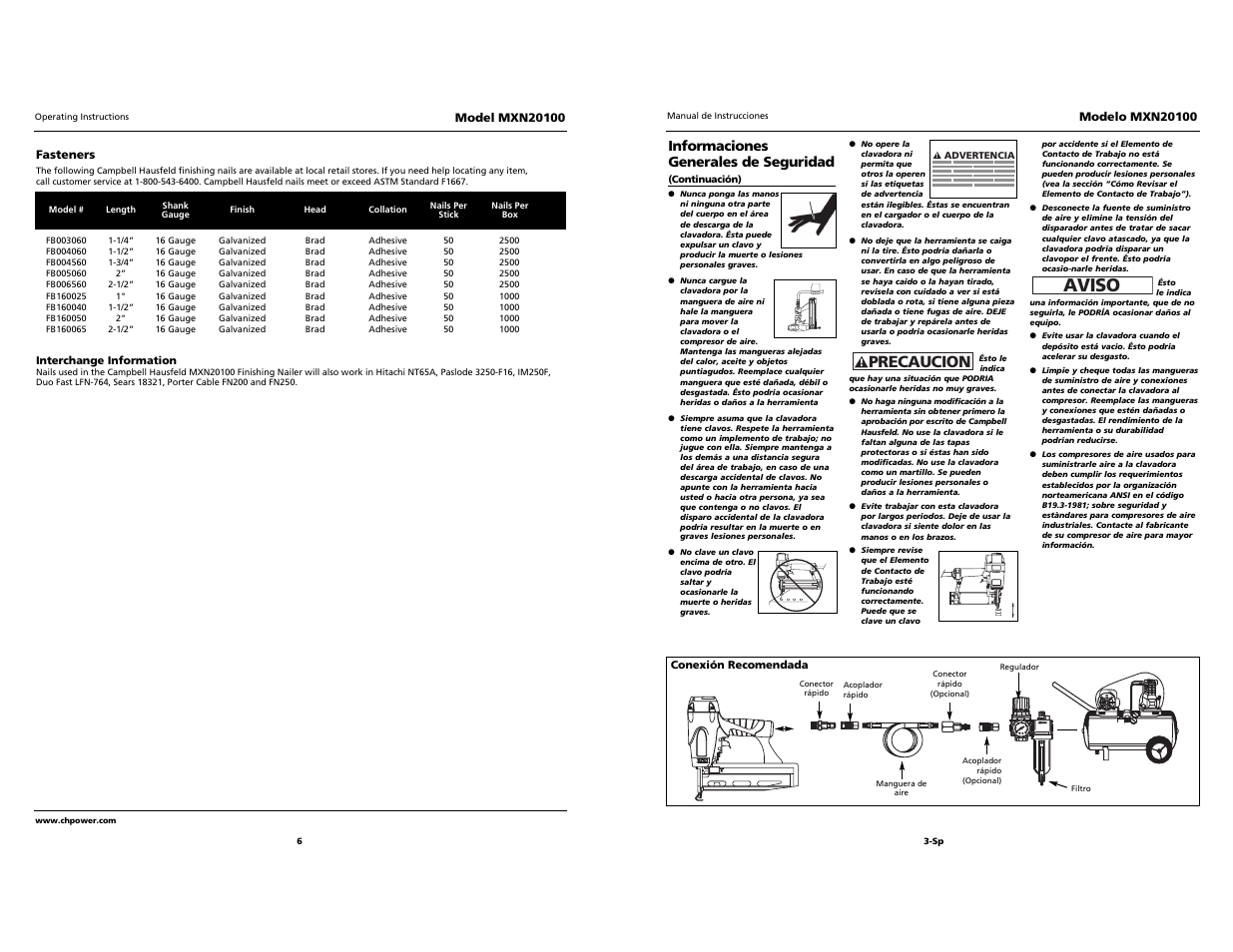 Aviso, O i l, Precaucion | Campbell Hausfeld MXN20100 User Manual | Page 6 / 12